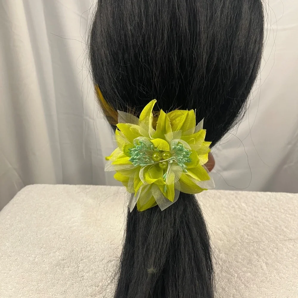 Green Flower Hair Clip and Hair Tie 2-in-1 Women's Floral Accessory